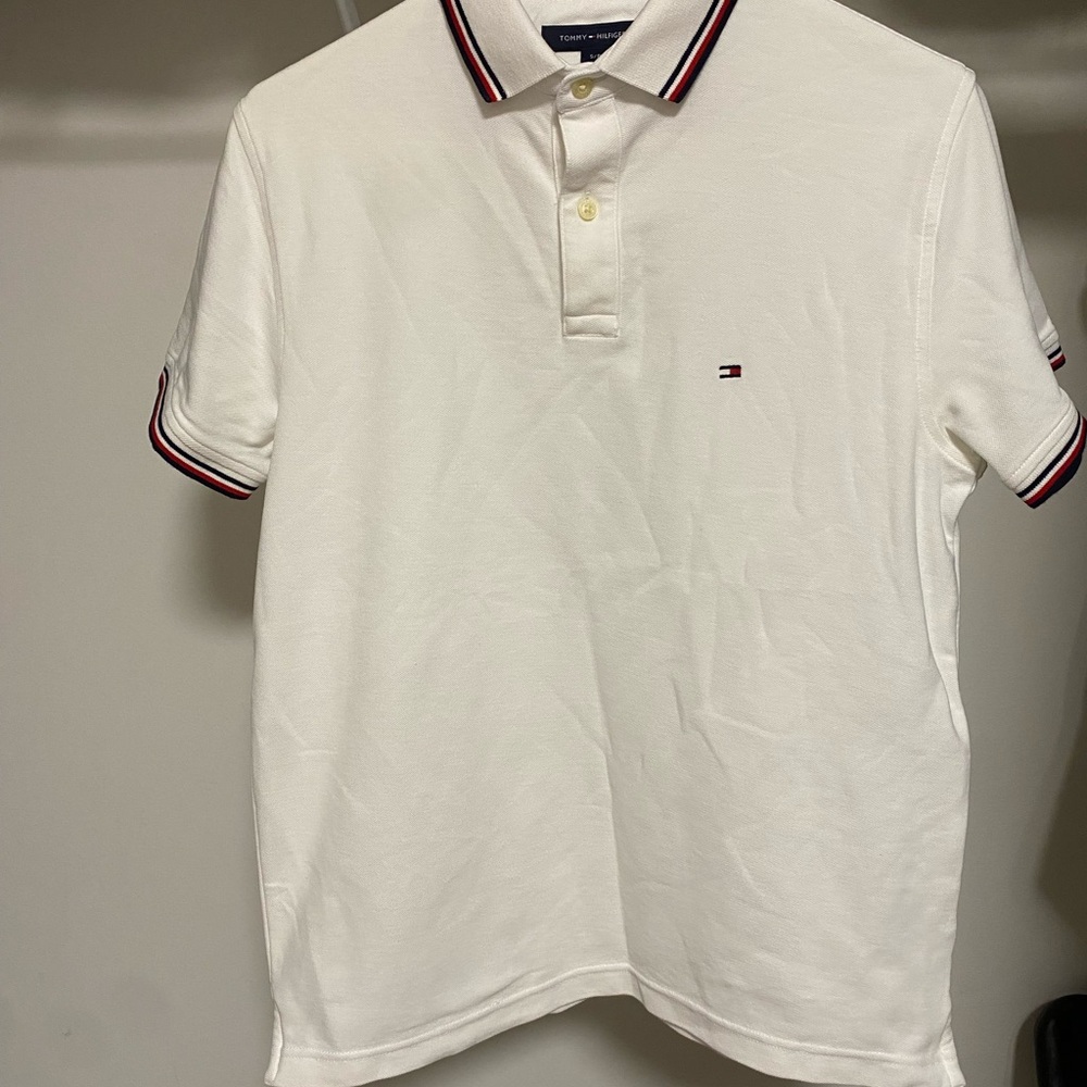Tommy Hilfiger White Polo with Red and Blue Accents